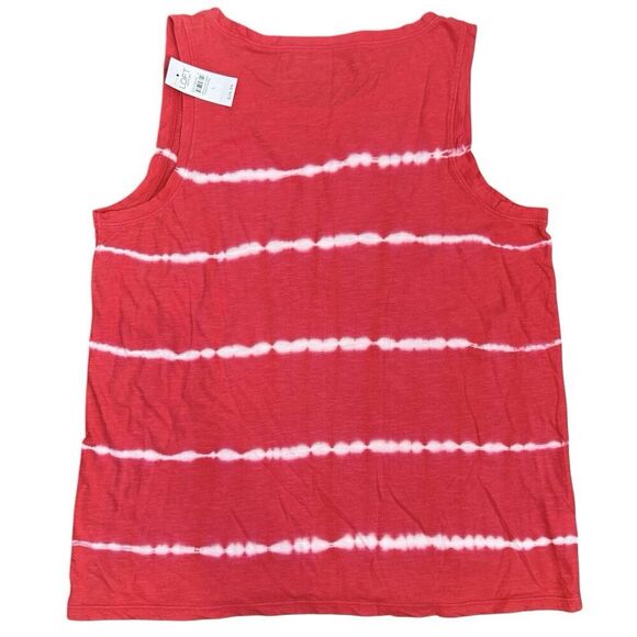 Loft Tie Dye Tank Top Size Large Red White Sleeveless Blouse Round Neck Boho NWT - Picture 2 of 4